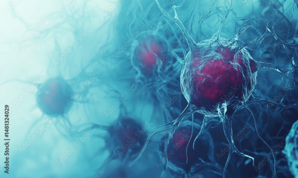 Poster a close-up view of a vibrant blue microorganism in a fluid environment. showcasing its intricate str