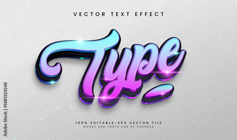 Poster neon type colorful editable vector text effect. modern elegant theme.