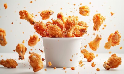 crispy and delicious fried chicken food poster wallpaper and plain background Generate AI