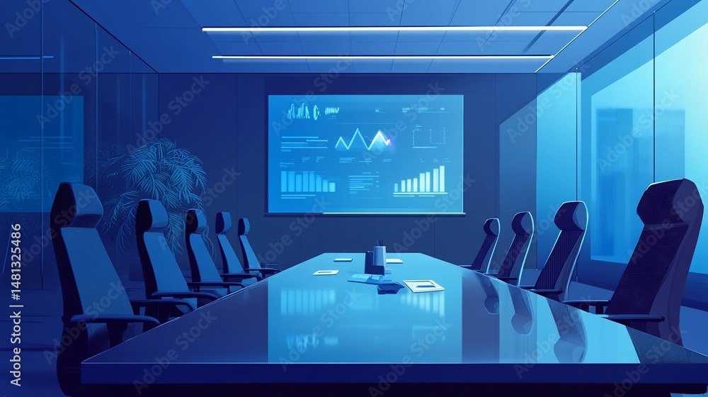 Aufkleber a modern, empty meeting room with a presentation screen displaying graphs and charts