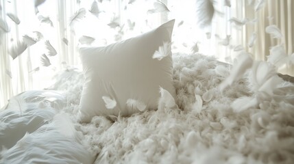 White feathers fill a soft bed, a fluffy display.
