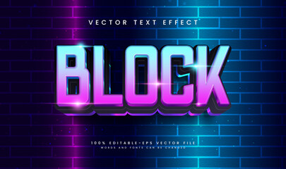 Neon Light Block Editable Vector Text Effect. Suitable for Neon Light Theme.