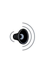 Vector icon of speaker with sound waves, white background.