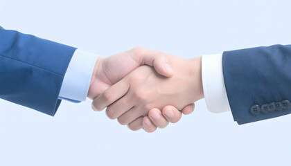 Close Up of Two Businessmen in Suits Shaking Hands in Agreement on White Background