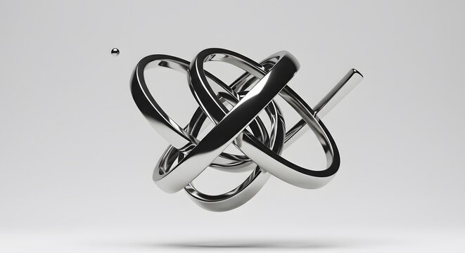 Metallic knot sculpture modern art digital rendering design element abstract form art object silver