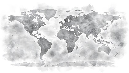 World map, painted in gray tones