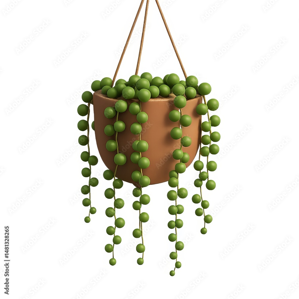 Poster 3d rendering of simple hanging plant string of pearls in pot
