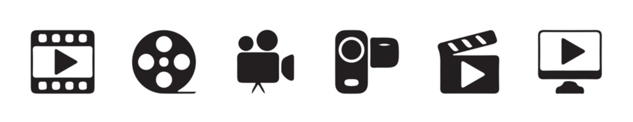 Multimedia icon set.media, camera, live, cinema, multimedia, film, handycam, clapperboard, movie, streaming.vector illustration eps 10.