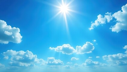 Deep cerulean sky, scattered cirrus clouds, intense sunlight, atmosphere, photo