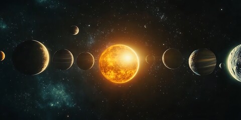 Naklejka premium Planets orbiting a star in space