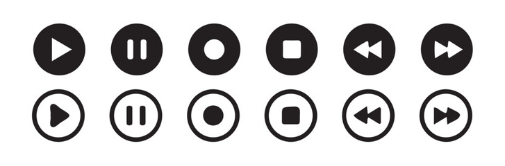 Media Player Buttons icon set, Play and pause buttons sign isolated on white background.Design media player symbol. vector illustration eps 10.