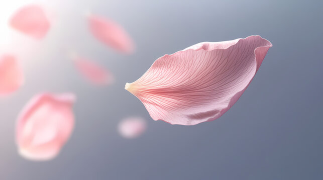 A delicate flower petal drifts through the air, natural, soft, flower. petal drift. illustration. [Skyroot Canopy] | Petal Drift | skyfall flower. Illustration