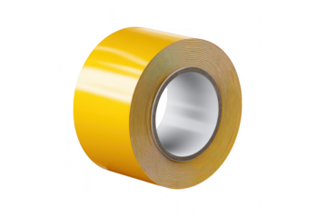 Yellow tape roll close up on transparent background