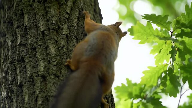 Squirrel Ascending Tree Trunk in Spring