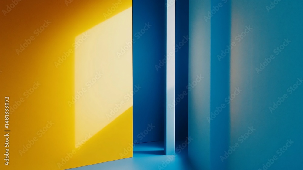 Poster abstract minimalist architecture with yellow and blue wall creating a modern art design