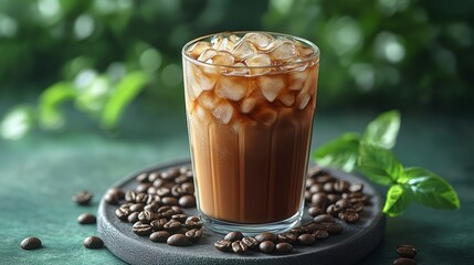 Bold and clean iced coffee design with soft vector accents and vibrant green tones for a summer look