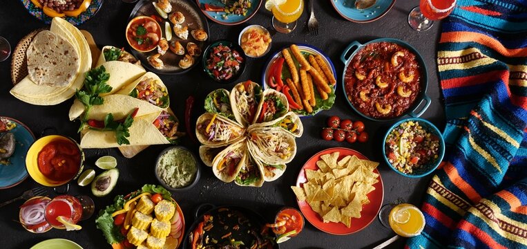 Fajitas, wheat tortillas as taco wraps. Mexican cuisine