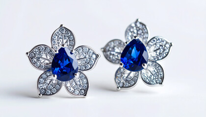 Elegant earrings featuring blue gemstones set in floral silver designs, capturing a blend of beauty and sophistication