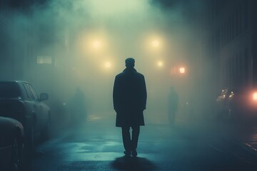 Foggy night street scene