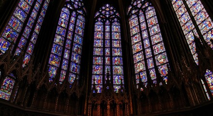 Stained glass windows, cathedral interior