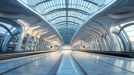 Obraz premium Futuristic train station architecture with a sleek design and ample natural light