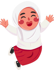 Joyful Girl in Hijab Leaping with Open Arms