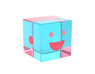 3D Rendered Light Blue And Pink Cube With Happy Face