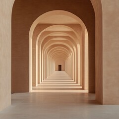 Beige arched hallway, extending into the distance