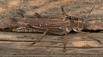 Brown grasshopper on wood (1)