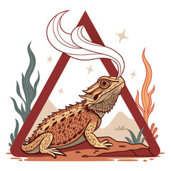 Fiery horned lizard engulfed in swirling smoke and flames, dramatic lighting, detailed scales, intense gaze.