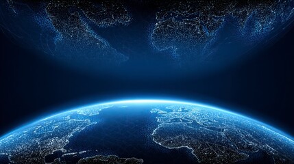 Obraz premium Global Network Illuminated Earth Digital Technology Futuristic Business Concept