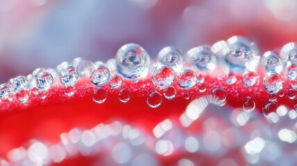 Close-Up of Water Droplets on a Red Petal