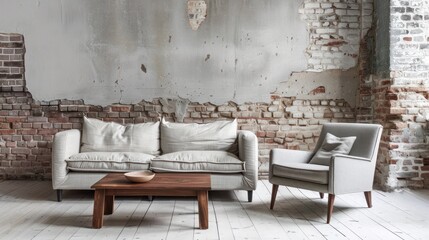 Modern loft living room, neutral color palette