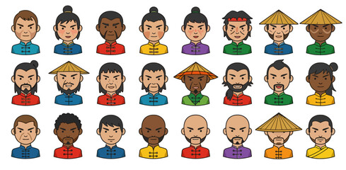 Diverse Asian and African Men in Traditional Chinese Clothing