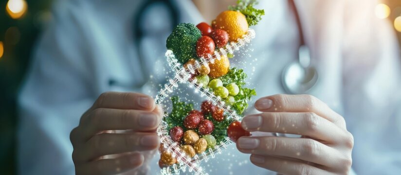 Doctor Holds DNA Structure Of Fruits And Vegetables