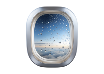 airplane window with rainy day from outside clipart png image on transparent background