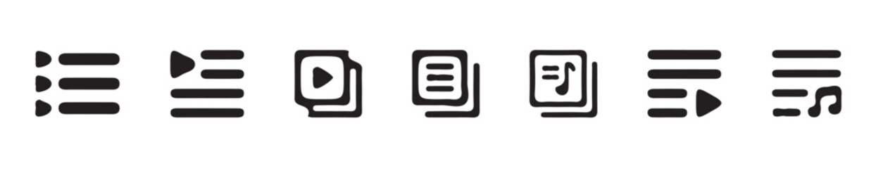Music playlist icon collection on black and white design. vector illustration eps 10.