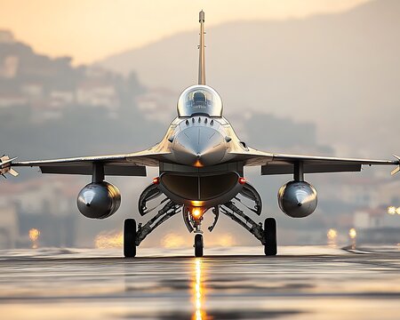Fighter Jet Landing Dawn.