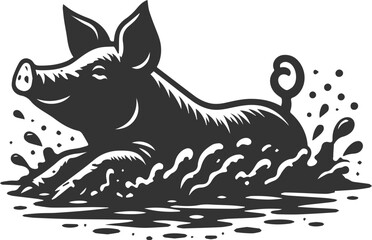 Cute animal pig drawing vector silhouette