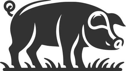 Cute animal pig drawing vector silhouette