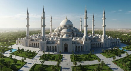 Obraz premium Exterior of a grand religious building with minarets and dome