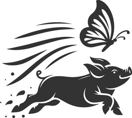 Cute animal pig drawing vector silhouette
