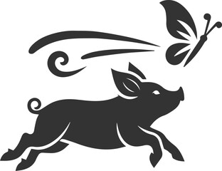 Cute animal pig drawing vector silhouette