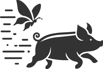 Cute animal pig drawing vector silhouette
