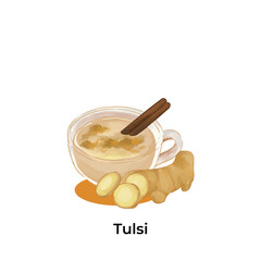 Realistic illustration of traditional Indian beverages Tulsi
