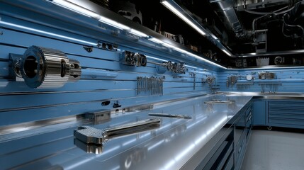 Obraz premium Organized Garage Workshop Tools Equipment Workspace