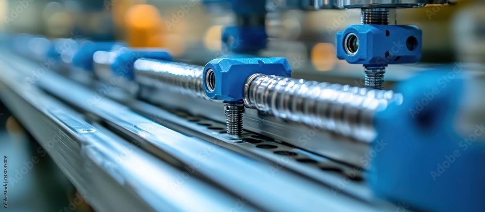 Poster factory automation close-up of robotic screw mechanism