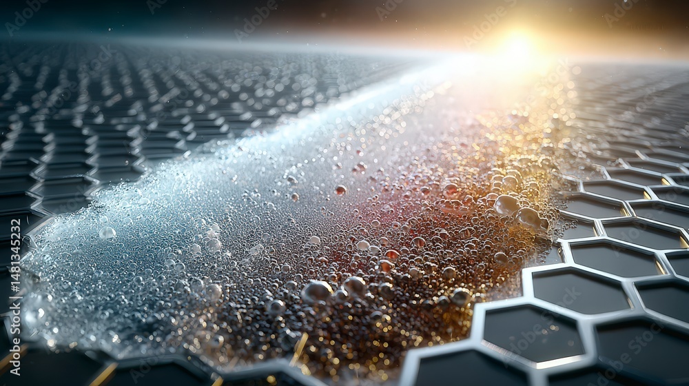 Poster abstract hexagon pattern with liquid bubbles and light