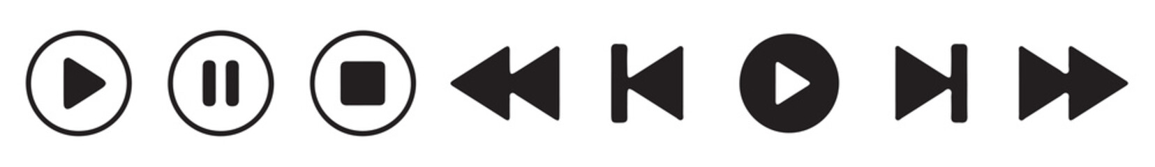 Media Player Buttons icon set, Play and pause buttons sign isolated on white background.play, pause, stop, record, next track, back, previous, forward, and backward. Vector illustration eps 10.