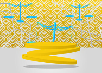 Mockup product display with Scale. Vector cylinder pedestal podium. Stage showcase for presentation. Minimal geometric forms.